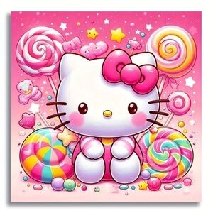 Sanario Hello Kitty Wall Art Canvas Painting Love Heart Lollipop Unframed NIP
